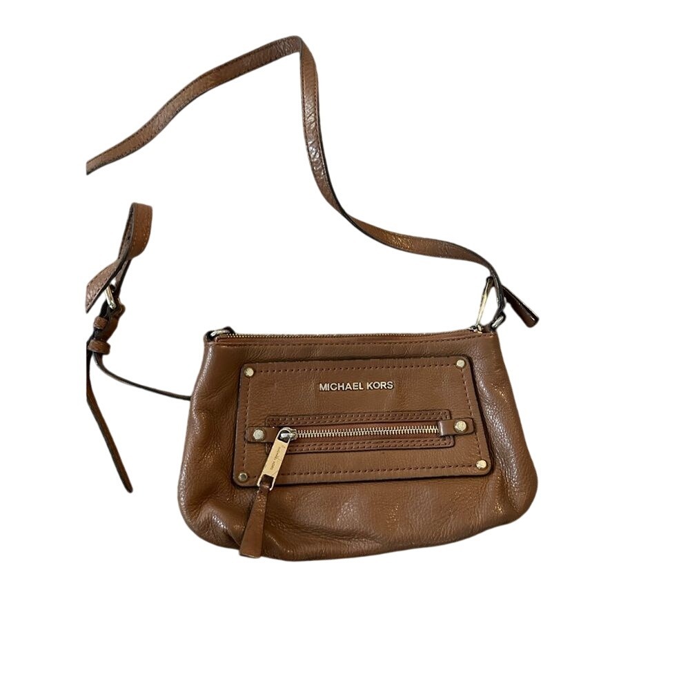 Michael Kors Crossbody Bag, Brown‎ Leather Purse with Front Pocket Detail